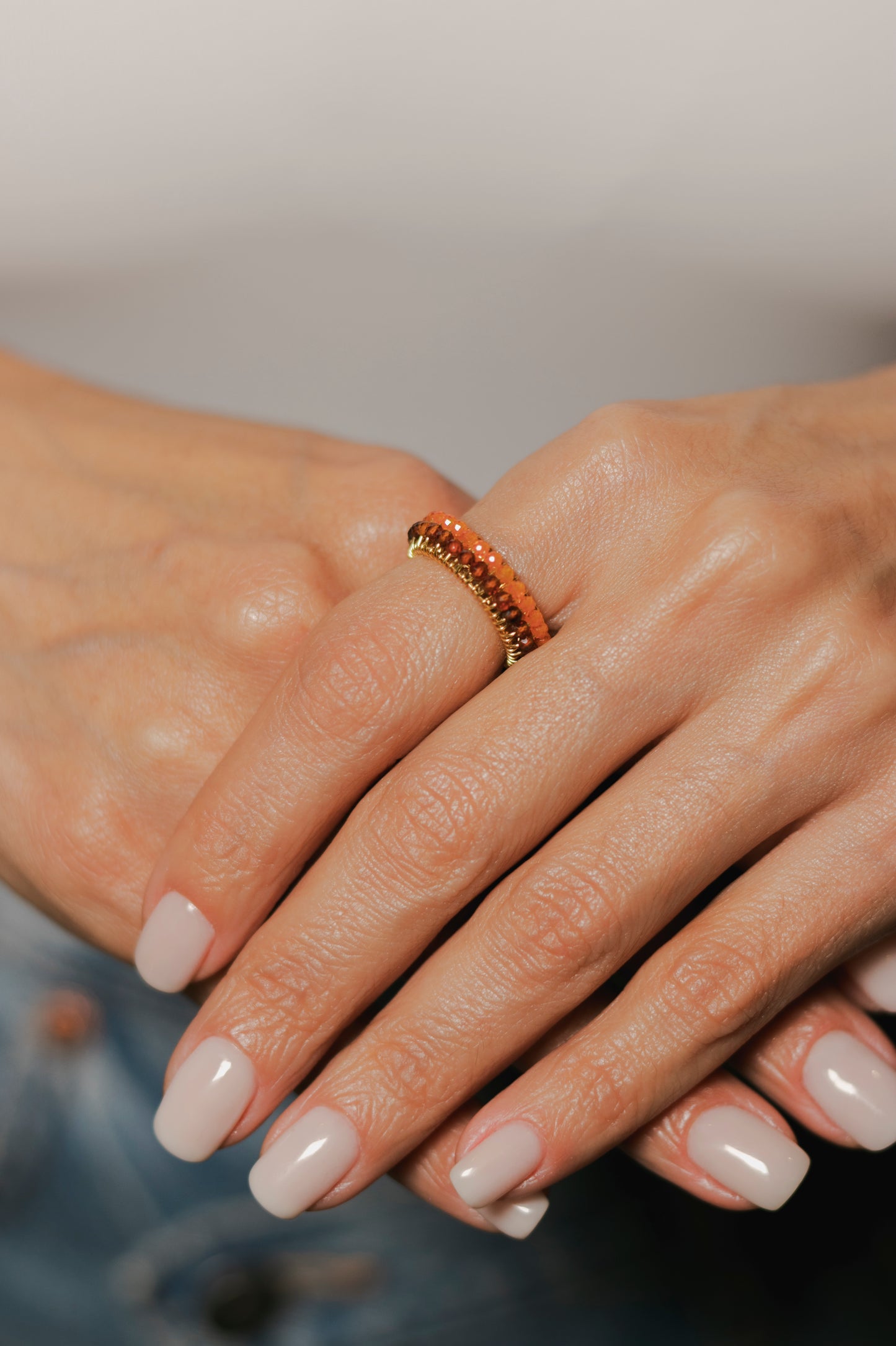 ANILLO ABANICO DOBLE- VINO/NARANJA